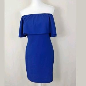 Cold Off shoulder blue raffle shift dress party S
